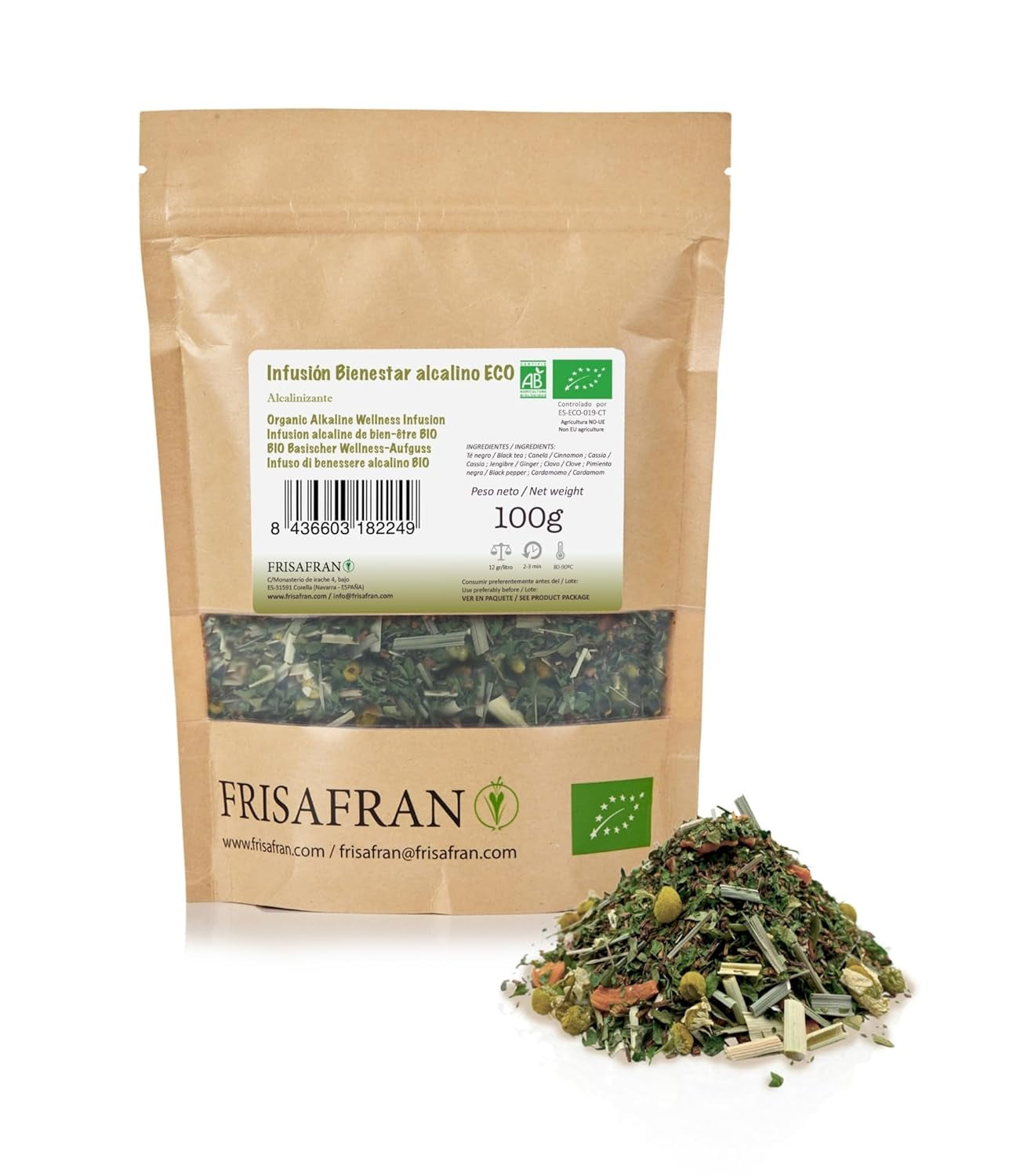 FRISAFRAN | Ceai verde Gunpowder cu mentă bio, vrac, 100 g | Antioxidant | Ceai verde japonez | Digestiv | Sănătos | Băutură răcoritoare | Infuzie de mentă | Ceai pur | Frunze de mentă | Cald-rece | Mentă