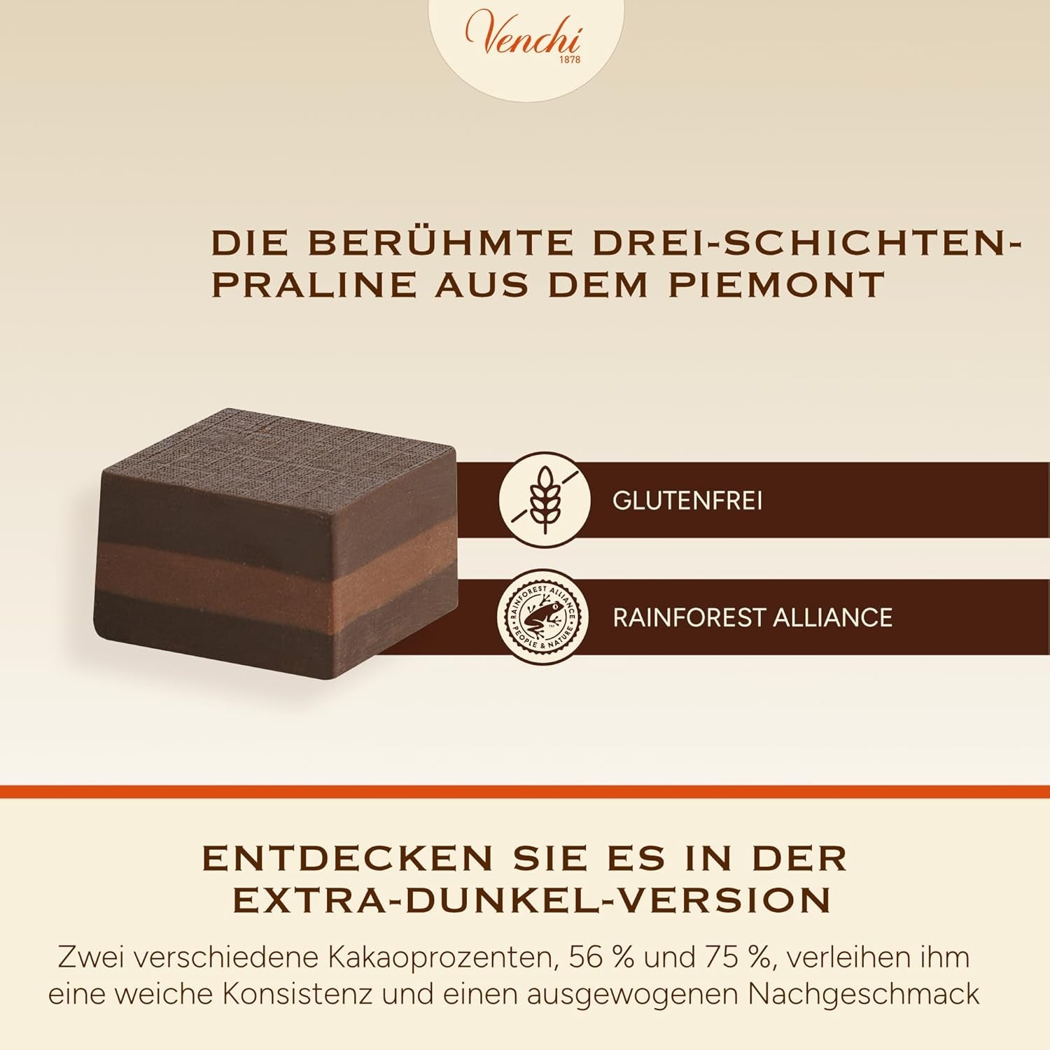 Venchi - Cremino Extra Black Chocolate - Hořká čokoláda s mandlovou pastou a "Piedmontese lesní lískové oříšky CHZO", 1 kg, bez lepku, bez barviv a bez konzervantů