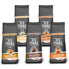 Der-Franz Kaffee Pack, ganze Bohne, aromatisiert, 5 x 500 g (1 x Haselnuss, 1 x Vanille, 1 x Schokolade, 1 x Zimt, 1 x Karamell)