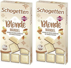 Schogetten Blonde Mandle | Bílá čokoláda s karamelem a kousky mandlí | 100 g | Pohodlné porcování (balení po 2 kusech)