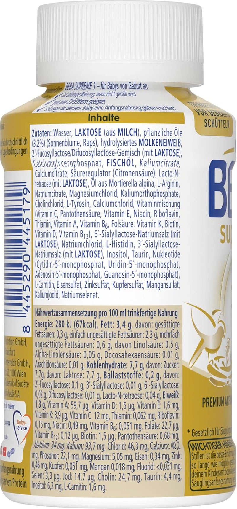 BEBA Nestlé BEBA SUPREME 1 Kojenecká výživa: Lahvičky k pití s ​​Omega 3, 1 balení (1 x 200 ml)