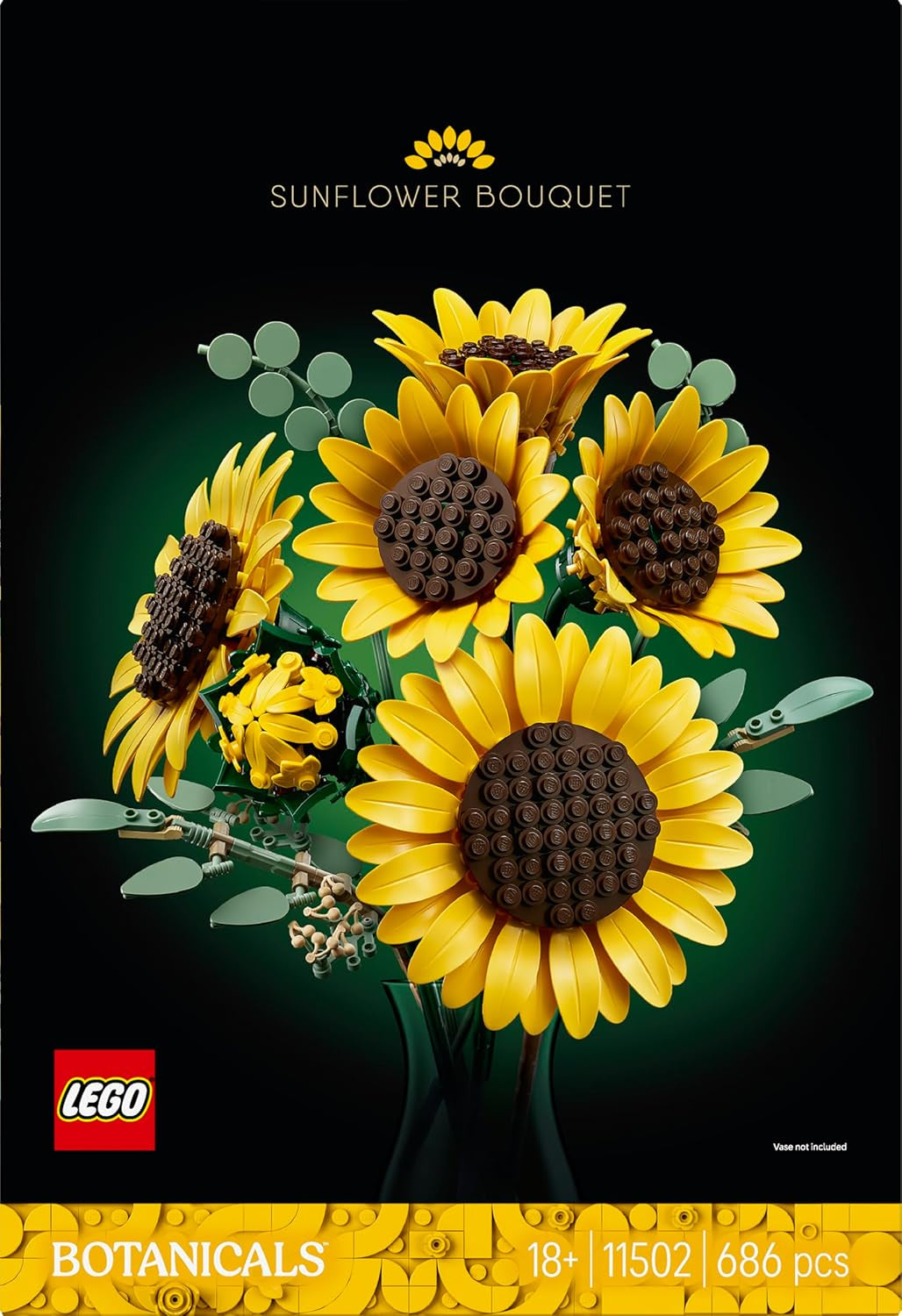 LEGO Botanicals Sonnenblumenstrauß - Kunstblumen Set für Erwachsene - Künstliche Sonnenblumen & Eukalyptuszweige für Deko im Wohn- oder Schlafzimmer - DIY Geschenkidee für Frauen - 11502