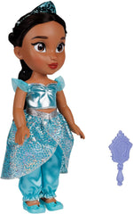 Disney Princezna Jasmin Puppe 35 cm, reflexní lesk, bewegliche Gelenke, ausziehbares Outfit, Schuhe, Krone, langes geflochtenes Haar, für Mädchen ab 3 Jahren