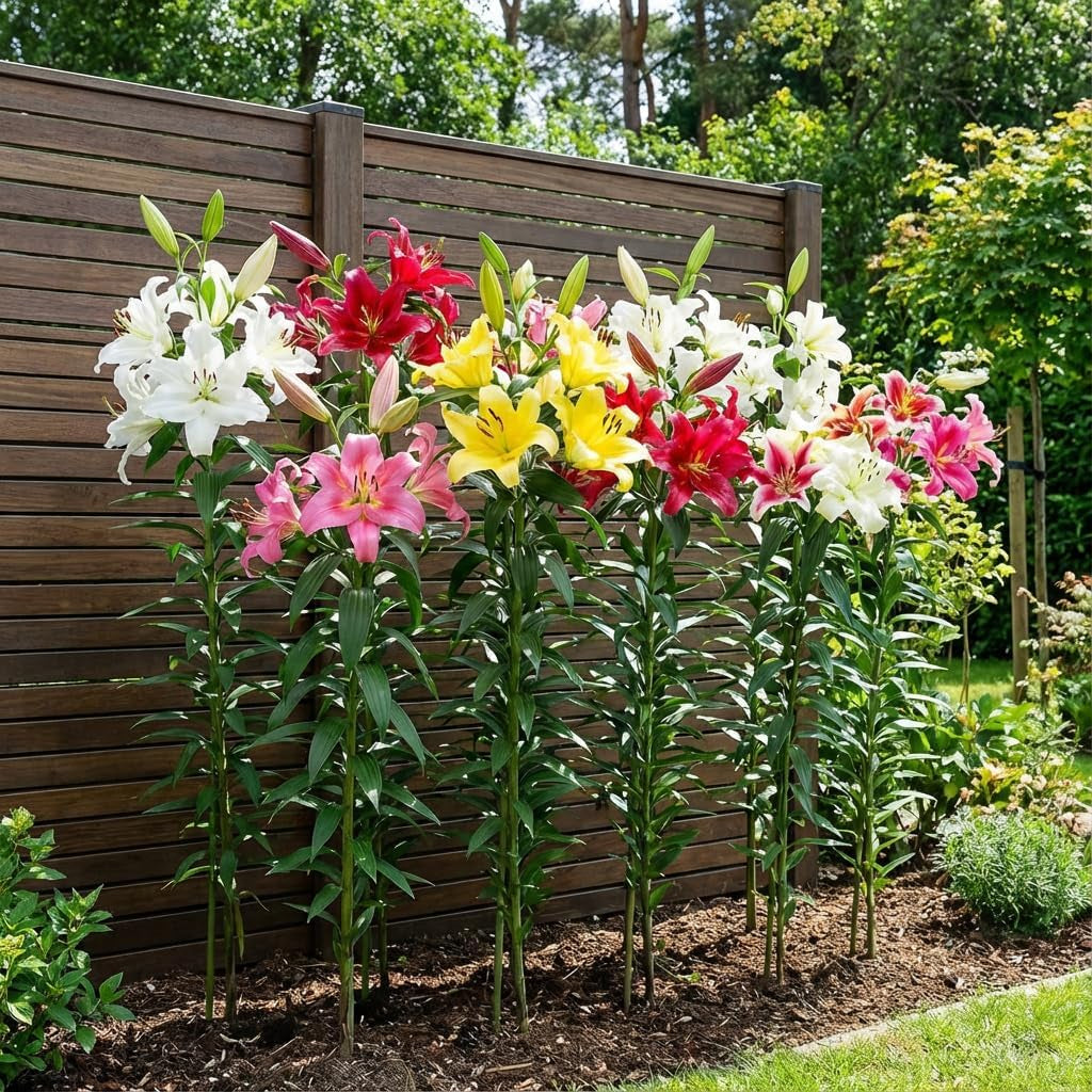 Giant Lily Bulbs Kolekce Hardy Tree - Odolné květinové cibule - Balení po 15 v 5 odrůdách a barvách - Holandská směs pro zahradní výsadbu (ne semena, neumělé)