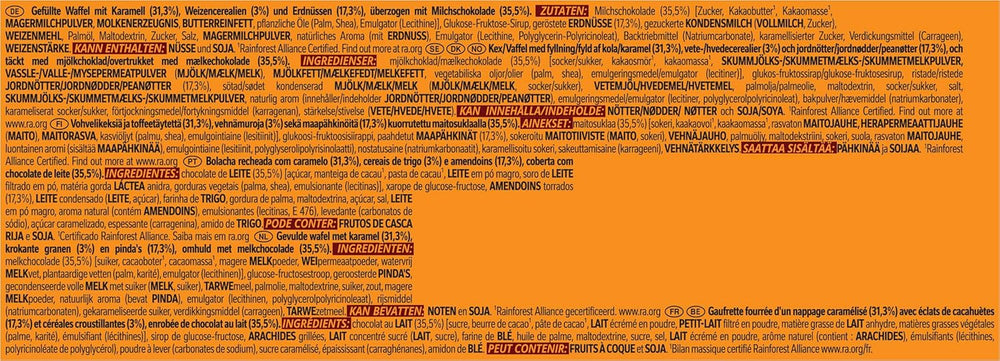 Arašídová čokoládová tyčinka v mléčné čokoládě, lahodná karamelová náplň, arašídy a křupavá oplatka, velké balení cukrovinek, 1 balení (5 x 31 g)