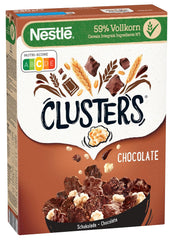 Nestlé CLUSTERS Čokoláda, Cereálie vyrobené z 59 % celozrnných, s čokoládou a mandlemi, obsahuje vitamíny, vápník a železo, 1 balení (1 x 330 g)