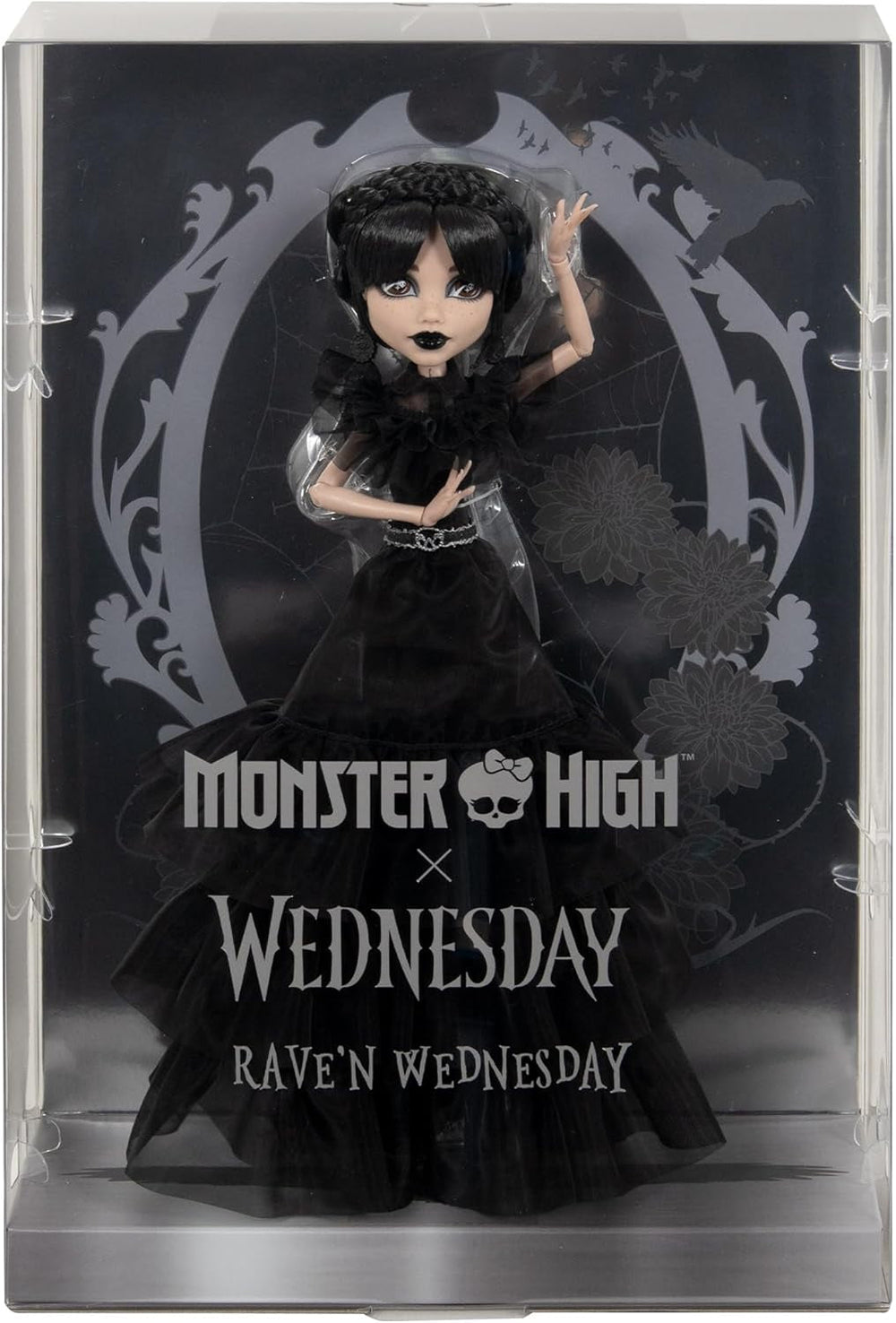 Panenka Monster High Wednesday, sběratelská figurka Rave'N Wednesday v černých šatech inspirovaných taneční scénou Goth, prémiové doplňky a stojan na panenky, panenky Naty Shop HXJ03