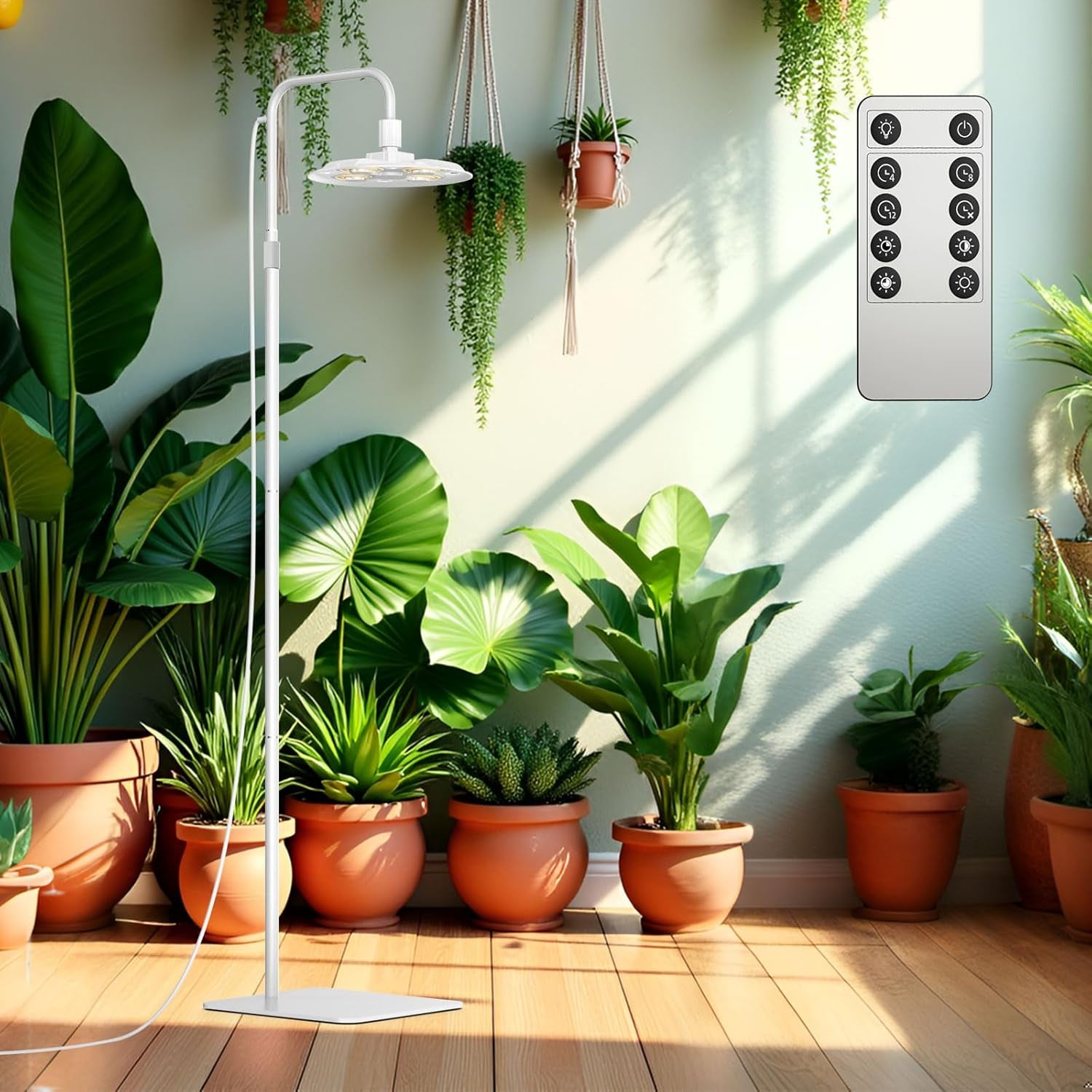 SANSI Full Spectrum LED lampa na rostliny 125W stmívatelné světlo s dálkovým ovládáním pro růst rostlin Nastavitelná výška 120-180cm Časovač 4/8/12 hodin 4 úrovně jasu