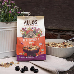 Allos Hof Granola s ovocem | Bio müsli | Müsli s ovocem | Křupavé müsli | Cereálie k snídani | Balení po 6 (6 x 300 g), 1 kus (balení po 6)