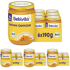 Jemná bio zelenina (6 x 190 g), od 6 měsíců, bez přidané soli, ideální dóza na zeleninu pro začátek přikrmování (balení 4 ks)