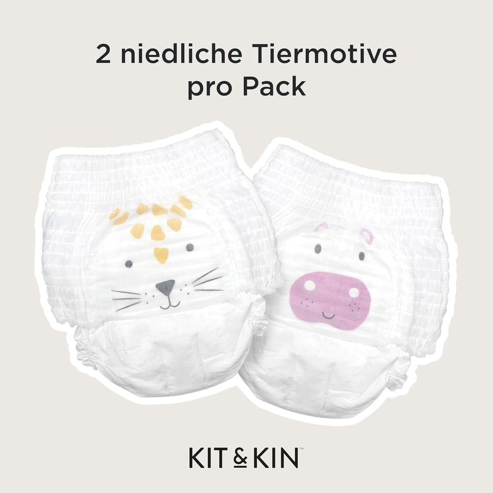 Ekologické plenky Kit & Kin Premium, velikost 4 (9–16 kg), 132 plen, rostlinné a hypoalergenní, spolehlivá ochrana proti úniku, veganské a bez krutosti