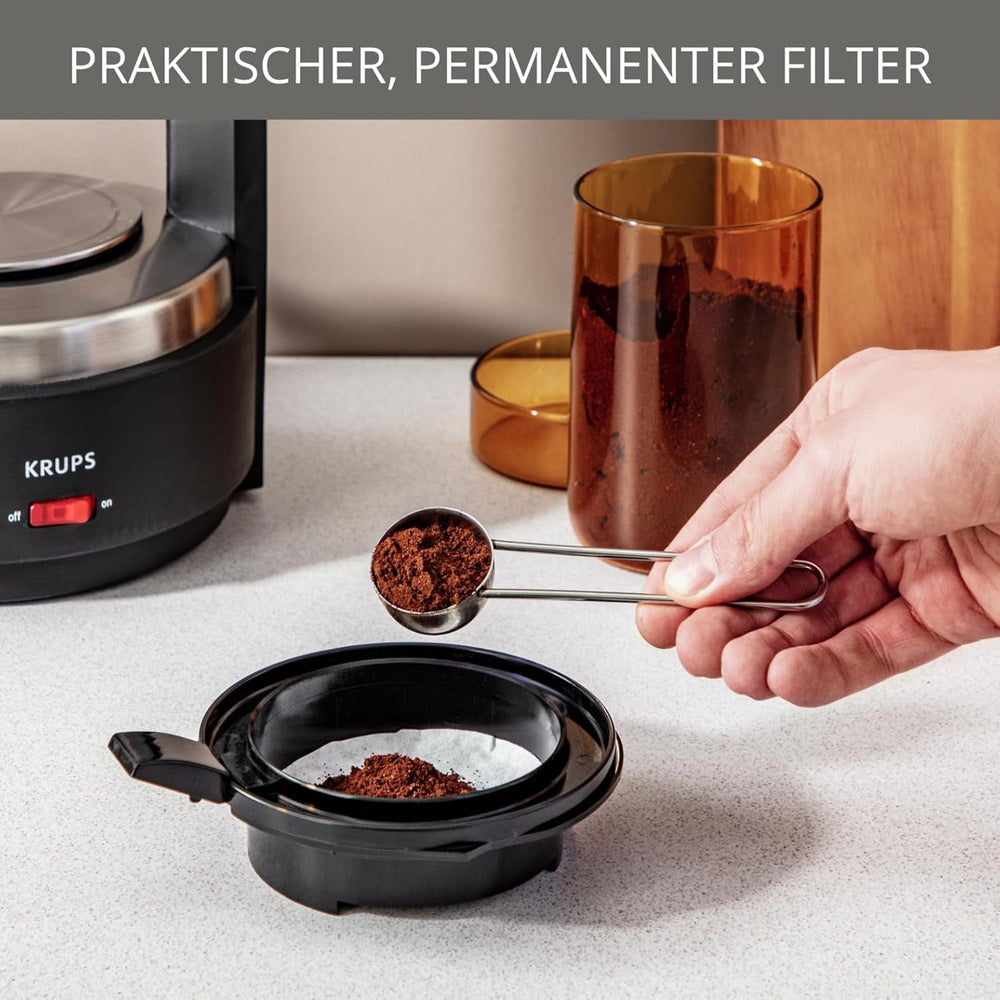 Espressor cu filtru Krups T8, 850 wați, oprire automată, 8-12 cești, capacitate 1 l, filtru permanent, întrerupător iluminat pornit/oprit, ușor de utilizat, negru, KM4689