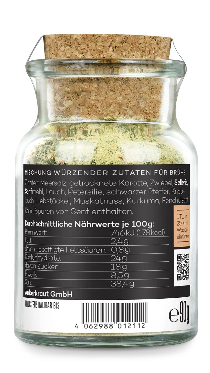 Ankerkraut Gemüsebrühe, ohne Gemsckverstärker, ohne Zucker, 90 g v korkovém skle, Mischung würzender Ingredient für Brühe
