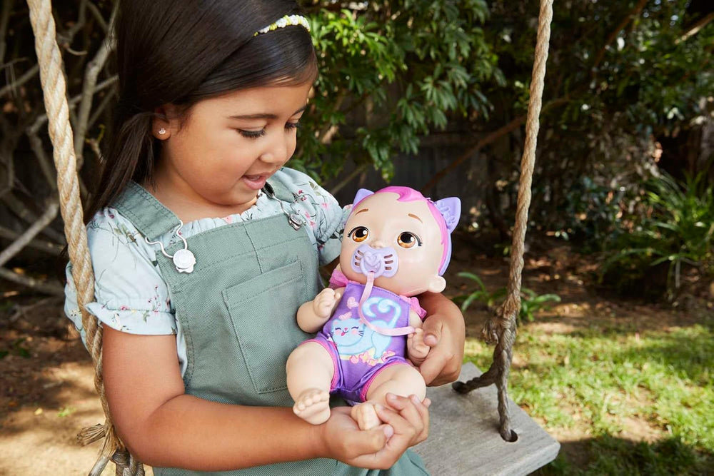 My Garden Baby HHP28 - Păpușă pisică (păr albastru) cu urechi de pisică și mai mult de 20 de zgomote, incl. 5 accesorii, jucărie interactivă pentru copii de la 3 ani în sus Papusi Naty Shop