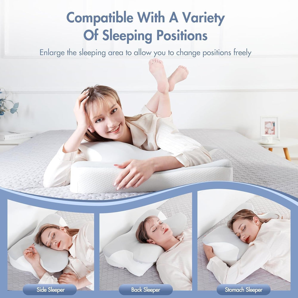 Elegear Pernă din spumă de memorie cu capac de pernă de răcire, pernă pentru dureri de gât Pernă pentru dormit lateral Pernă ergonomică Pernă ortopedică pentru dormit lateral, spate, abdominal 63X 10/14 X36Cm Perne ortopedice cervicale Naty Shop