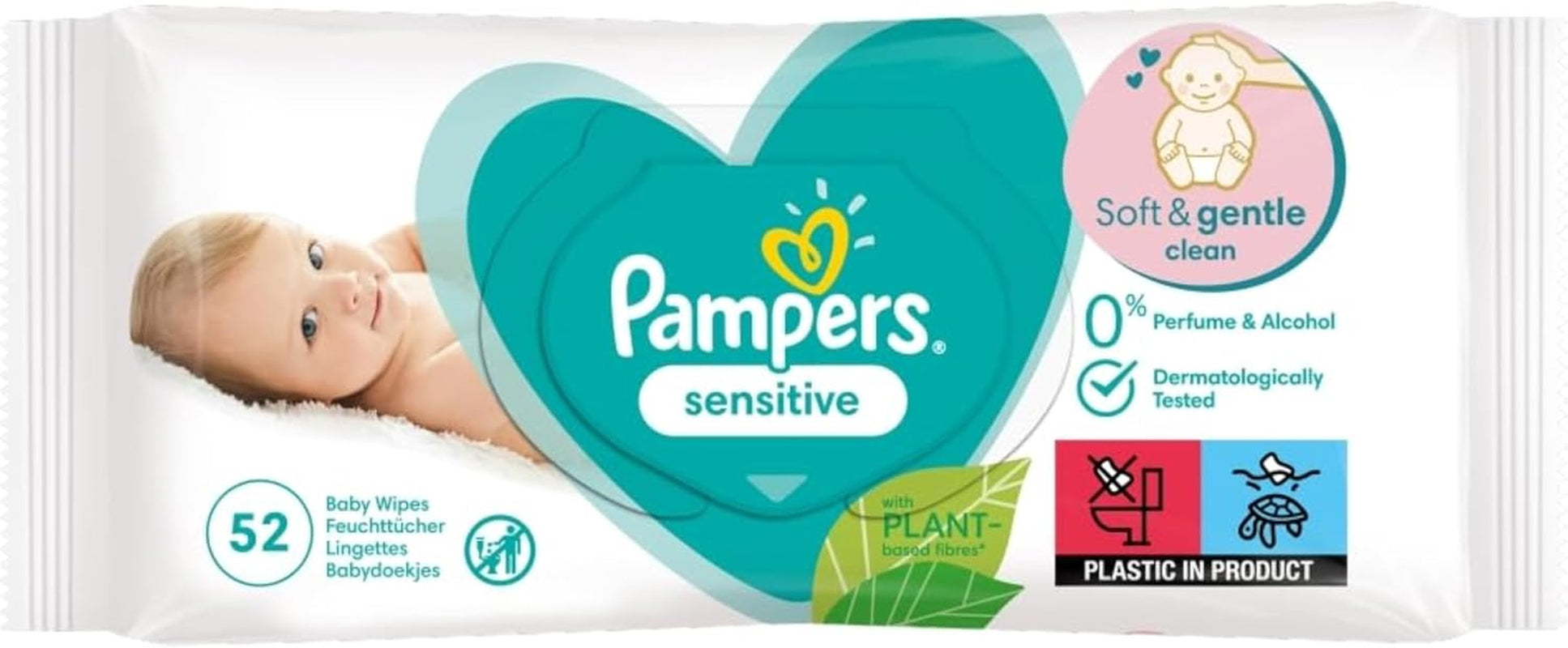 Pampers Sensitive dětské ubrousky, 15 balení 80 ubrousků, 1200 dětských ubrousků, jemné čištění a ochrana pokožky 2 v 1