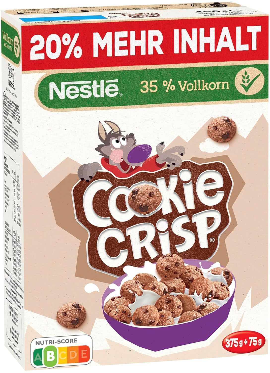 Nestlé Cookie Crisp (+20 %), celozrnné snídaňové sušenky pro děti, balení 1 ks (1x450g)