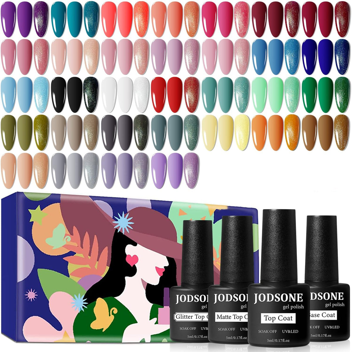JODSONE 36-Teiliges Gel-Nagellack-Set, 32 Farben, Gel-Nagellack-Set, Basislack, Glänzend, Matt Und Glitzernder Decklack, Nagellack-Set, Grün, Blau, Rot, Rosa, Kollektion, Geschenke Für Frauen