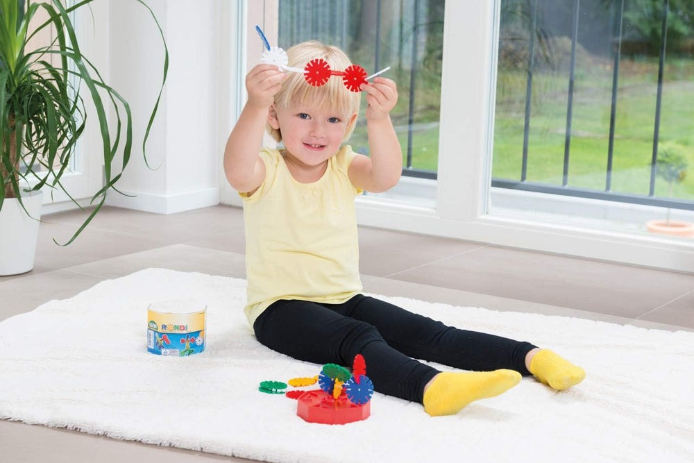 Lena 35946 Steckspiel Rondi 45 v Baudose, 55 Teile in bunten Farben, ca. 45 mm, 3 Jahre až 10 Jahr, Konstruktionsspielzeug mit Steckteilen, Mehrfarbig