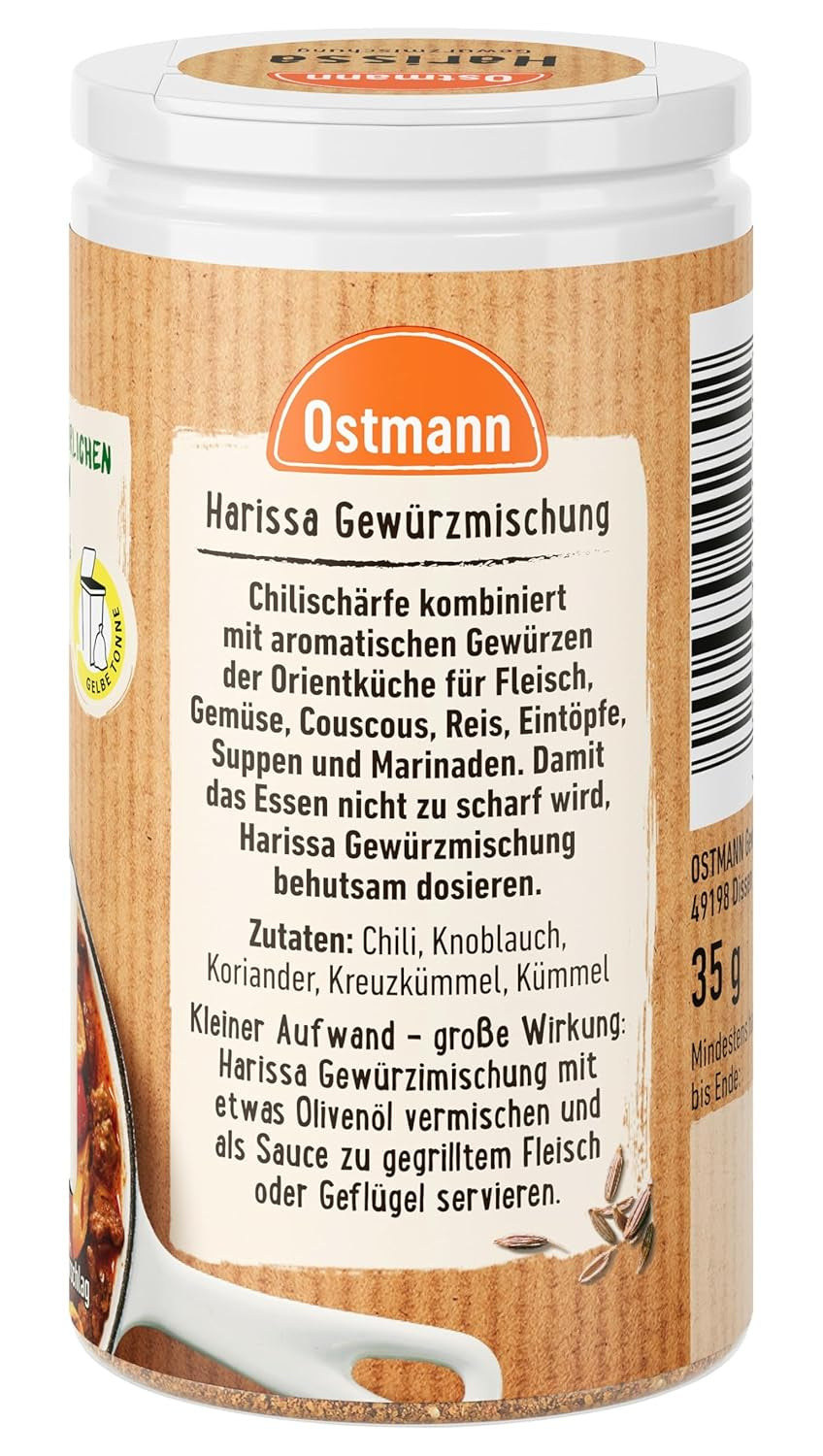 Ostmann Gewürze - Harissa Gewürzmischung | Scharfes orientalisches Gewürz für Geflügel, Fleisch, Gemüse nebo Couscous | 35 g v Der Streudose