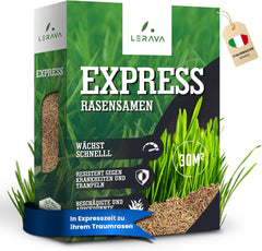 LERAVA® EXPRESS Rasensamen Schnellkeimend Frühjahr (30M²) - Premium Samen Für Trockenrasen & Schattenrasen - Rasensamen Nachsaat Für Lückenlosen Rasen - Grassamen Schnellkeimend - Rasensaat Turbo -
