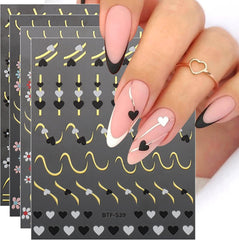 JMEOWIO Nagelsticker Herz Linien Blumen 9 Blatt Nail Art Sticker Selbstklebend Nagelaufkleber Bunte Dekoration Nageldesign Zubehör