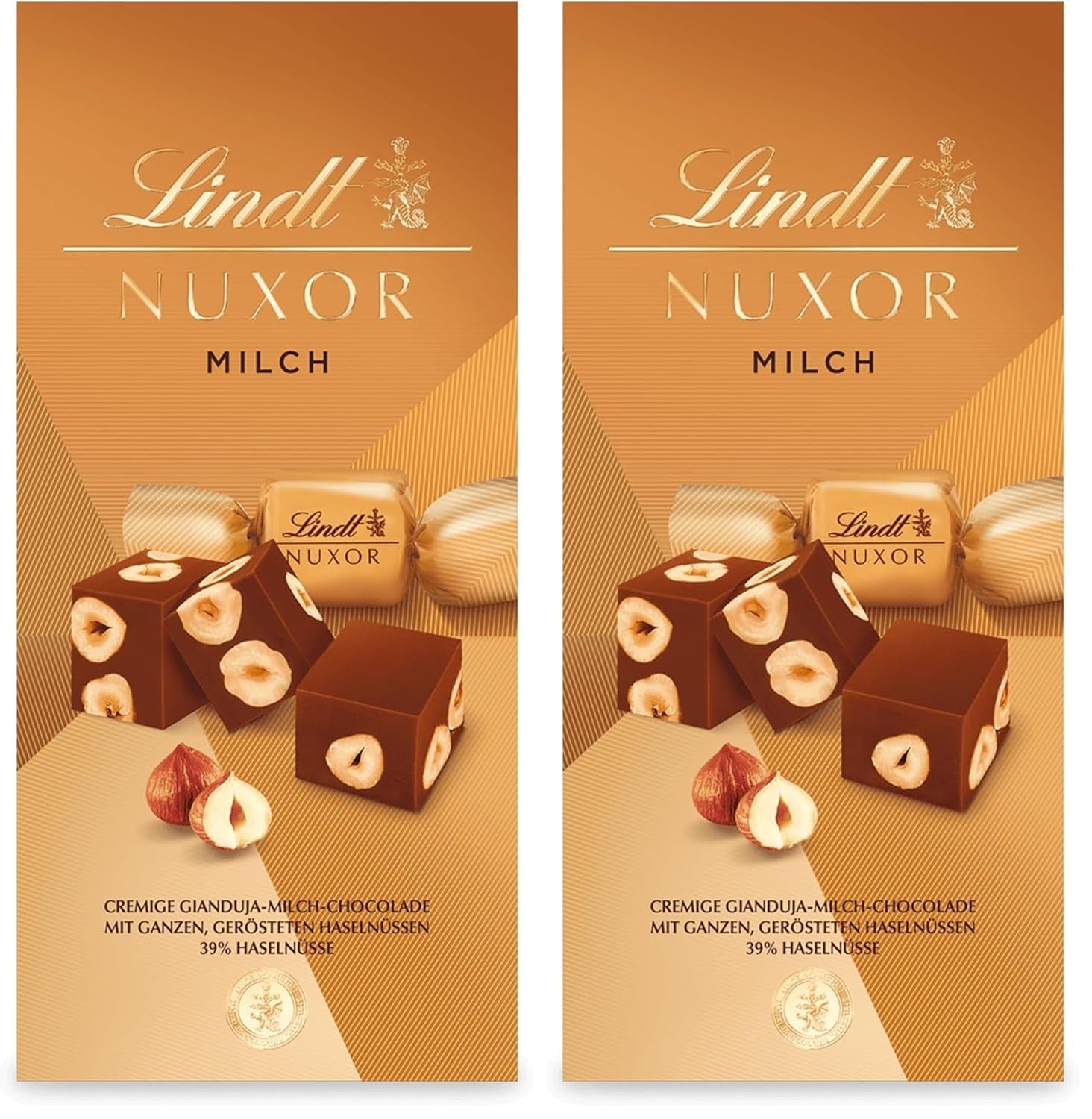 Lindt Čokoláda | NUXOR sáček mléčné čokolády | 103 g | Krémové kostky mléčné čokolády Gianduja s praženými lískovými oříšky | Čokoládový dárek