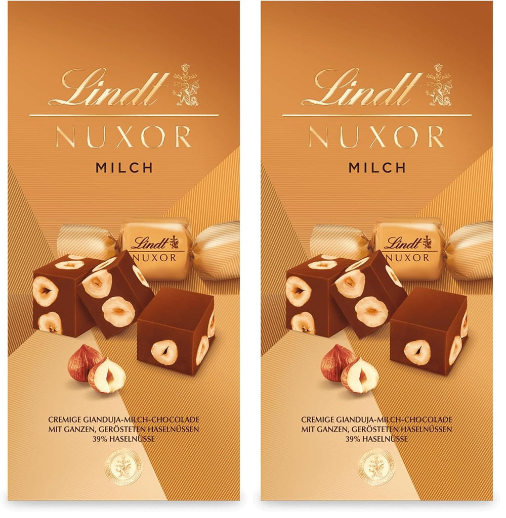 Lindt Čokoláda | NUXOR sáček mléčné čokolády | 103 g | Krémové kostky mléčné čokolády Gianduja s praženými lískovými oříšky | Čokoládový dárek