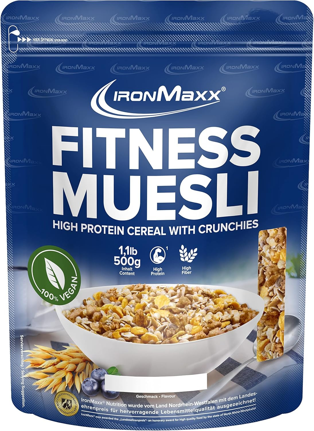 IronMaxx Fitness Müsli - Cookies & Cream, pytel 2 kg | Veganské müsli bohaté na bílkoviny s křupavým obsahem | Nízký obsah cukru a vysoký obsah vlákniny