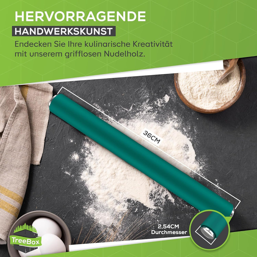 Nudelholz - Teigroller aus Silikon und Edelstahl - Modernes Nudelholz bez Griffe mit Antihaftwirkung, Fondant und Teig im Handumdrehen ausrollen, Backutensilien