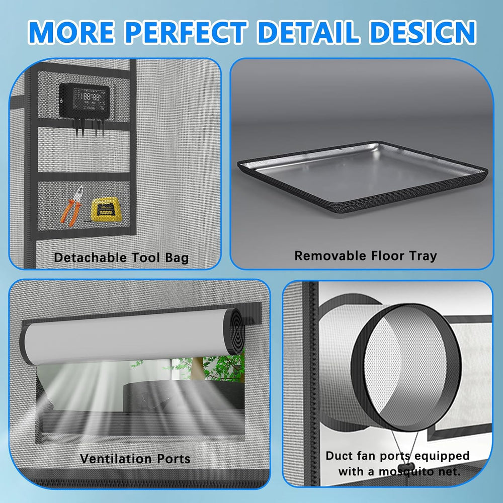 Aygrochy Grow stan 60x60x160cm vnitřní pěstební stan s reflexním bílým PEVA odnímatelným spodním tácem pro prostor pro pěstování rostlin