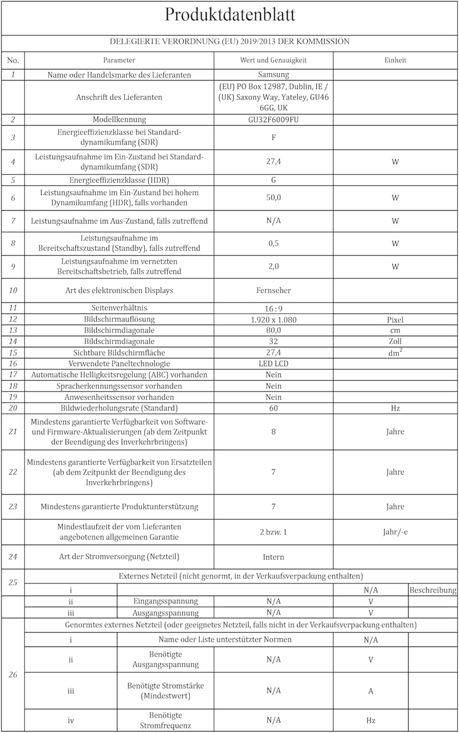 Televizor LED cu ecran plat Samsung Full HD F6009F de 32 inch (81 cm), tehnologie PurColor, HDR, urmărire obiecte, Sound Lite, securitate Knox, Tizen cu interfață unică, Smart TV, conținut gratuit nelimitat