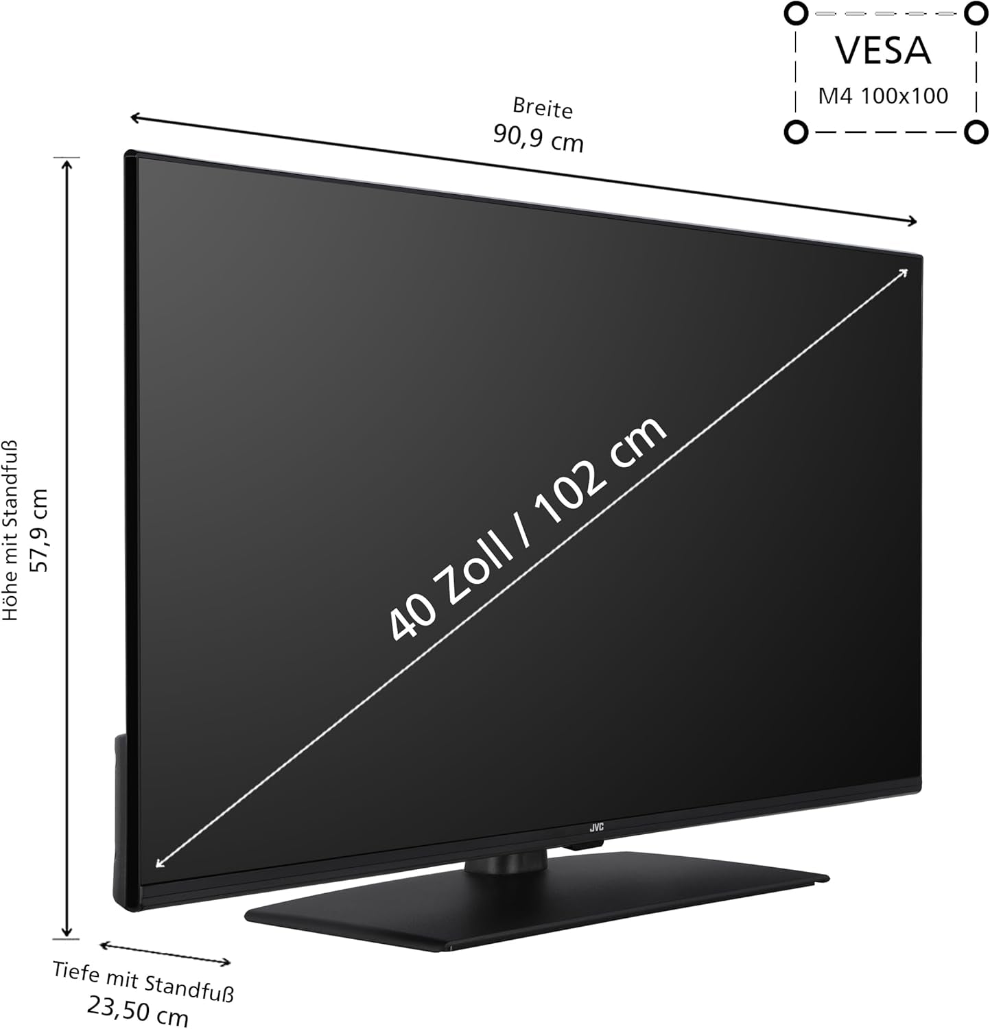 Televizor JVC LT-40VF4455 de 40 de inci, televizor Full HD cu diagonală de ecran de 102 cm și tuner triplu integrat, televizor LED negru