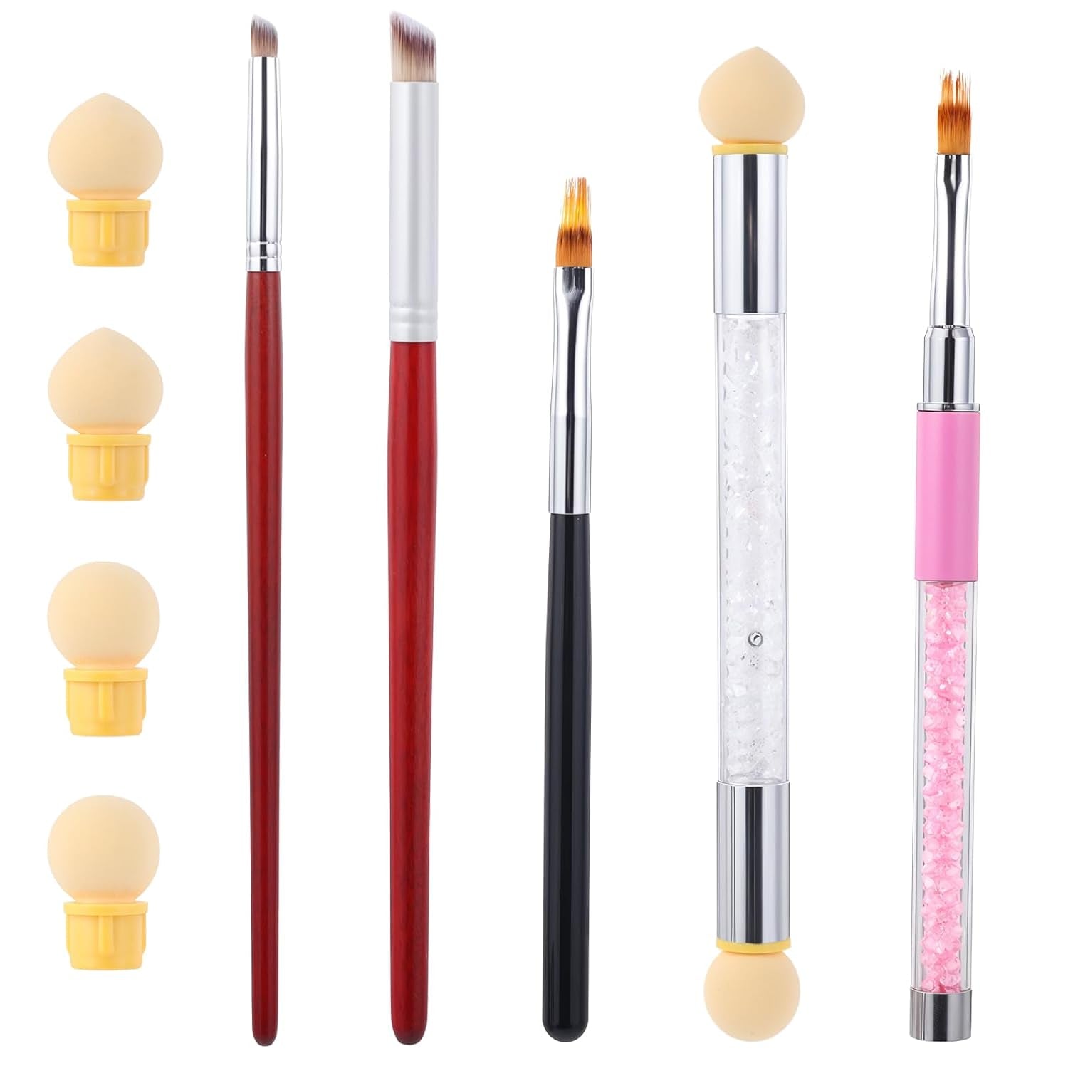 Nail Art Rendering-Werkzeuge Schwamm Undtupfpinsel, Sponge Brush Applikator, Doppelter Kopf Ombre Sponge Stick Mit 4 Ersatzköpfe, Nail Art Schwamm Und Tupfpinsel, Ombre Nagelpinsel Für Gelnägel