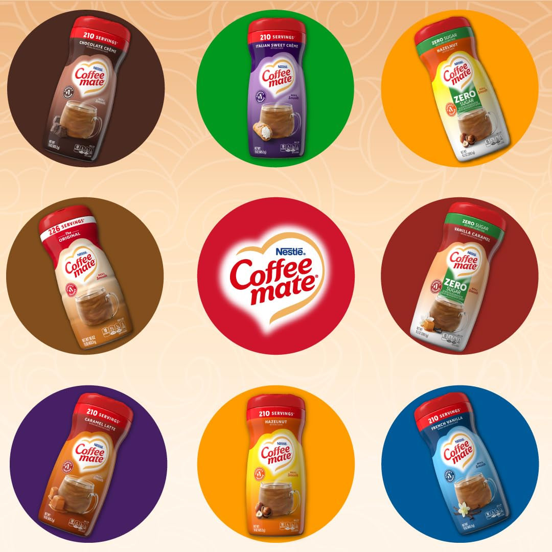 Coffee-Mate Vanilkový karamel, Prášková smetana do kávy bez cukru, Kaffeesahne Pulver - Vanille Karamell - OHNE ZUCKER! z USA