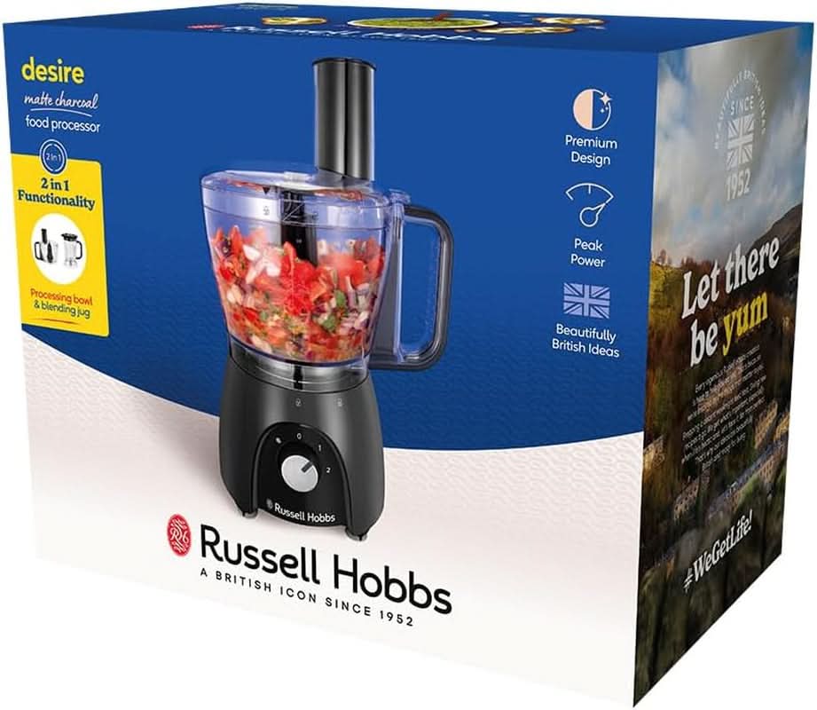 Kuchyňský robot Russell Hobbs [Blender/sekáček na zeleninu/stolní mixér/sekáček/mixér] Kuchyňský robot (hnětení, mixování a krájení), Matte Charcoal Kitchen Naty Shop