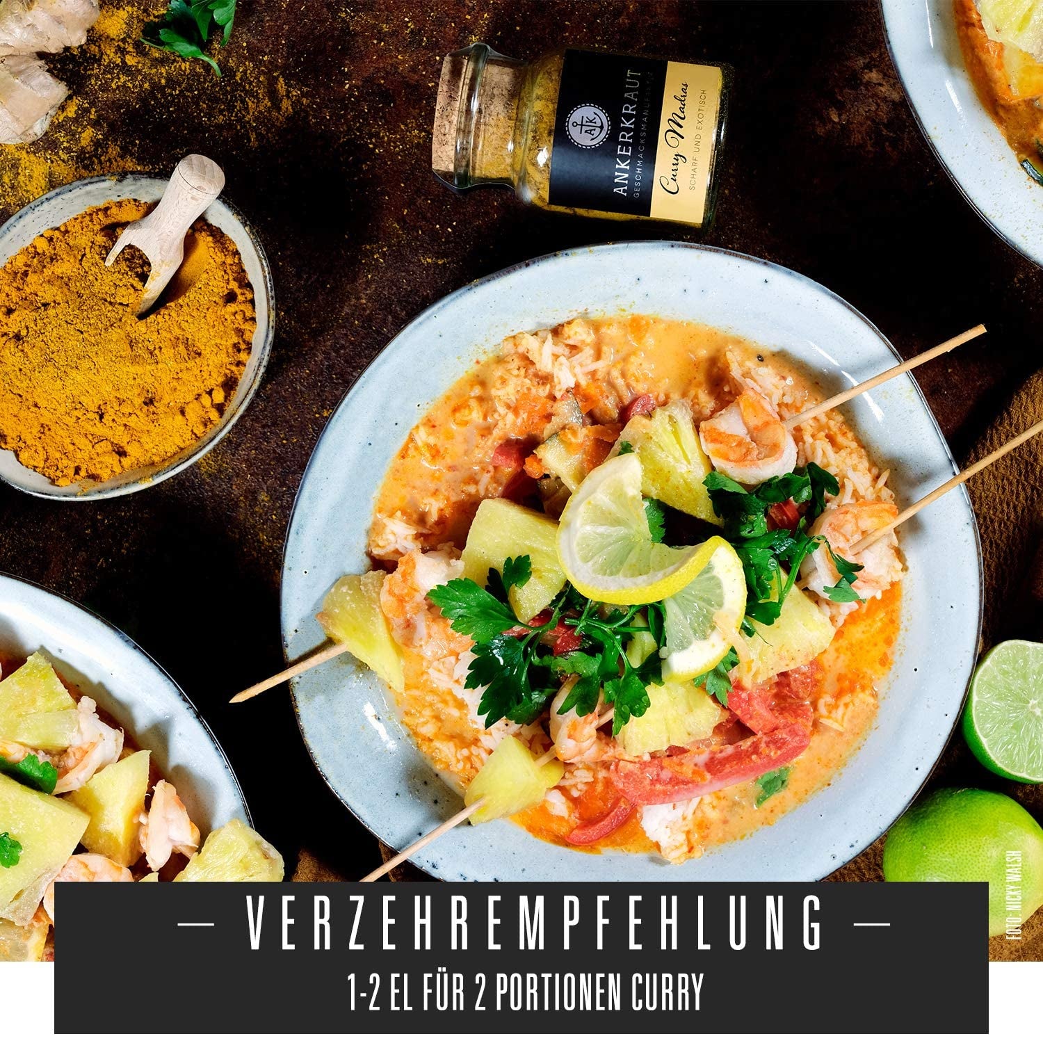 Ankerkraut Curry Madras, frisch-fruchtiges Curry-Pulver passend zu Fleisch, Fisch & Gemüse, s chilli, leicht scharf, 130 g im Aromadichten Beutel