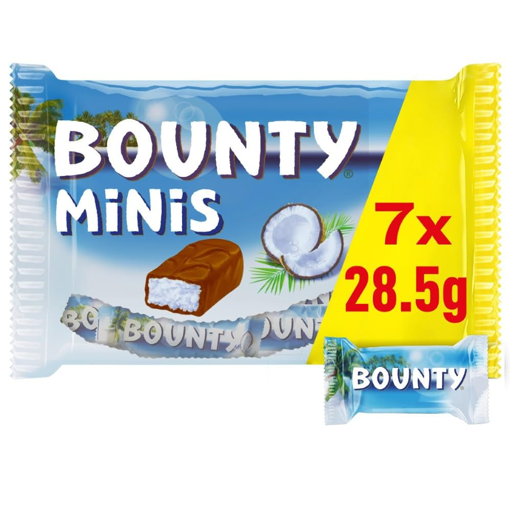 Hromadné balení čokolády Bounty Minis, jemné kokosové mini čokoládové tyčinky, 227 g, nápad na čokoládový dárek, hromadné balení čokolády