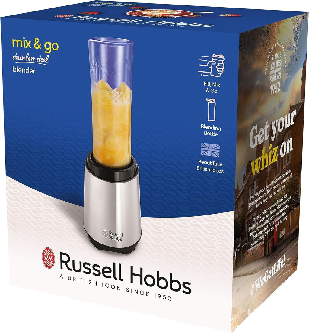 Russell Hobbs Mixer - Standmixer & Smoothie Maker to Go [23.500 U/Min Power-Motor] Inkl. 1X Mixbehälter 600Ml (Bpa-Frei, Spülmaschinen- & Bruchfest Inkl. Deckel) Zerkleinerer, Edelstahl, 23472-56 Bucatarie Naty Shop