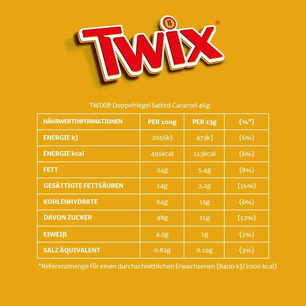 Čokoládové tyčinky Twix se slaným karamelem | Velké balení čokolády | 30 dvojitých tyčinek (30 x 46 g)