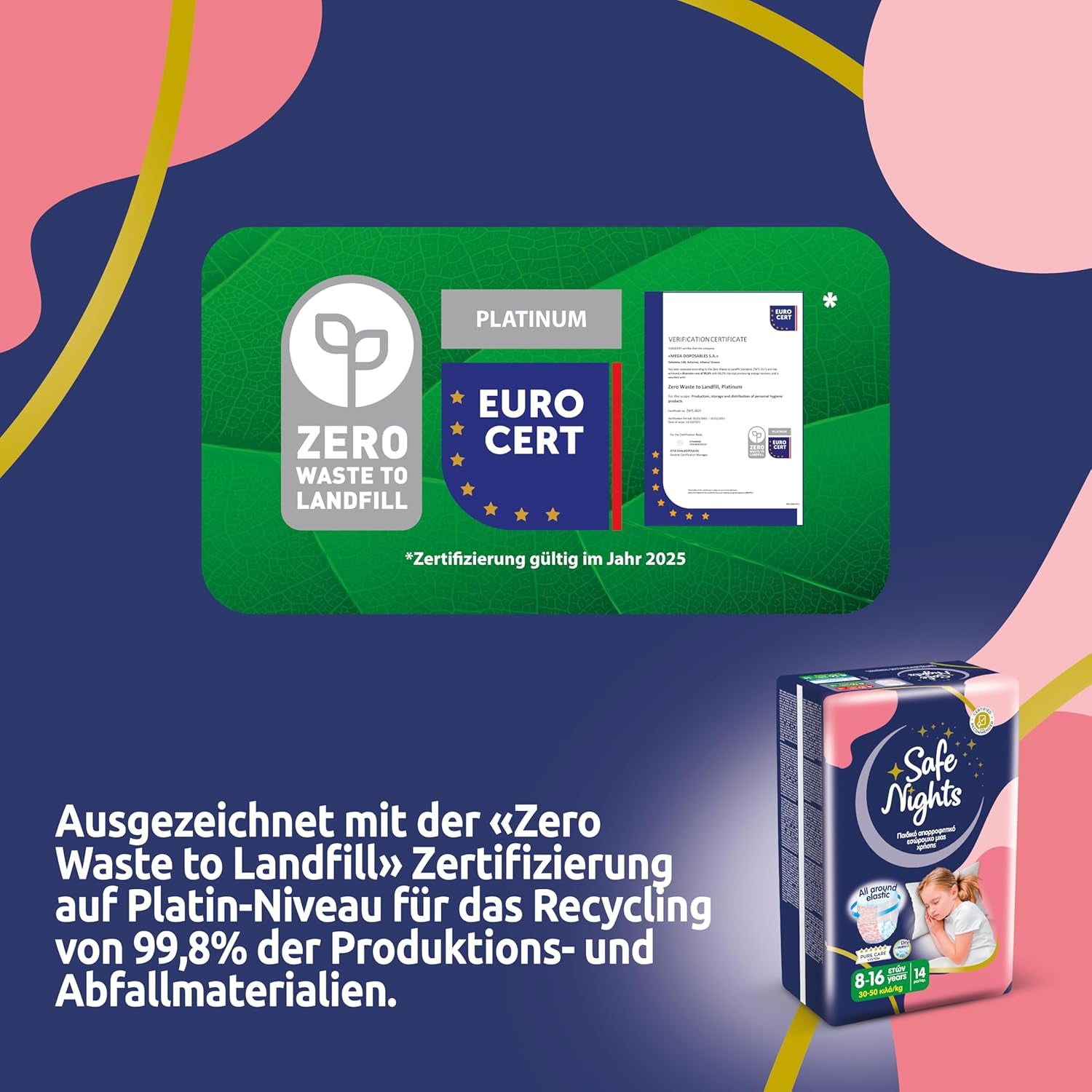 Safe Nights Girl, Dívčí 8-16 let (30-50 kg), Absorpční noční prádlo, 14 balení