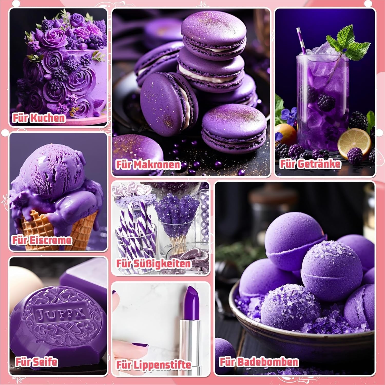 Colorant alimentar în gel - HXDZFX 2×30ml, colorant alimentar fără zahăr, foarte concentrat, pentru decorarea torturilor, fondant alb, macaroane, prăjituri, copt, ouă de Paște, slime (mov struguri)