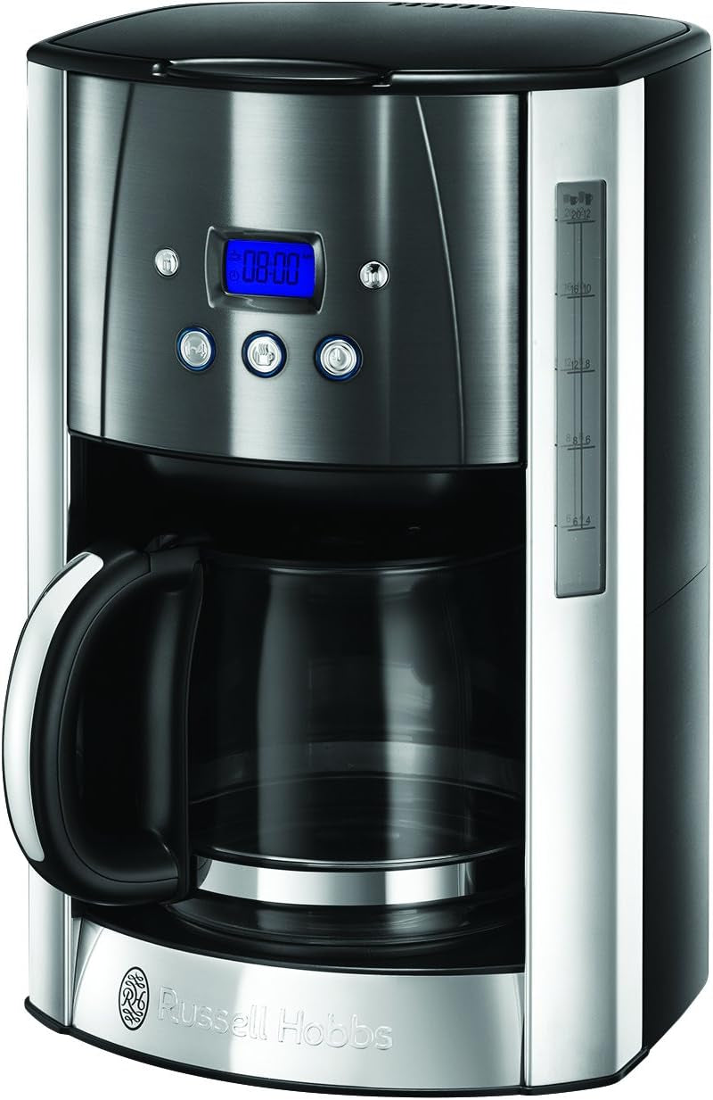 Cafetieră Russell Hobbs Luna Grey [Temporizator digital, Cap de duș pentru extracție și aromă optime] (1 până la 12 cești, Carafă din sticlă de 1,5 l, Placă de încălzire, 1000 W) Cafetieră cu filtru 23241-56