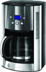 Cafetieră Russell Hobbs Luna Grey [Temporizator digital, Cap de duș pentru extracție și aromă optime] (1 până la 12 cești, Carafă din sticlă de 1,5 l, Placă de încălzire, 1000 W) Cafetieră cu filtru 23241-56