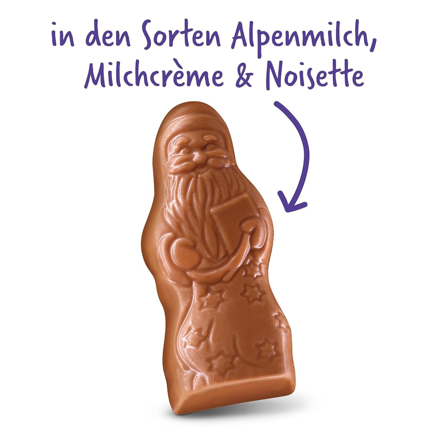 Milka Mini Santas – směs alpského mléka, mléčná smetana a lískové oříšky ve svátečním individuálním balení – 120g