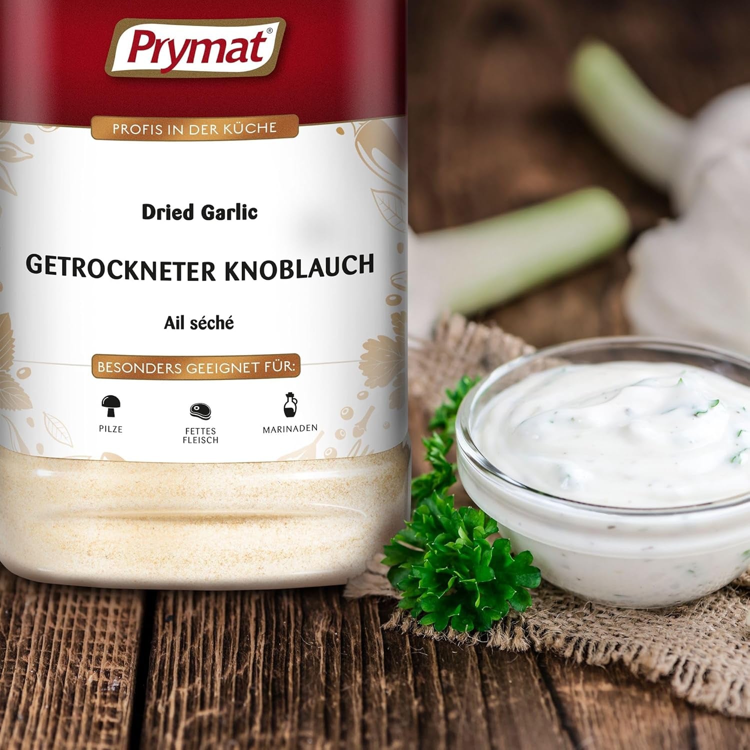 Prymat Getrockneter Knoblauch granuliert 1,05 kg – Aromatisches Knoblauchgranulat zum Würzen von Fleisch, Fisch, Gemüse, Saucen, Dips & Marinaden – intensiv im Gesmack – ohne Zusätze