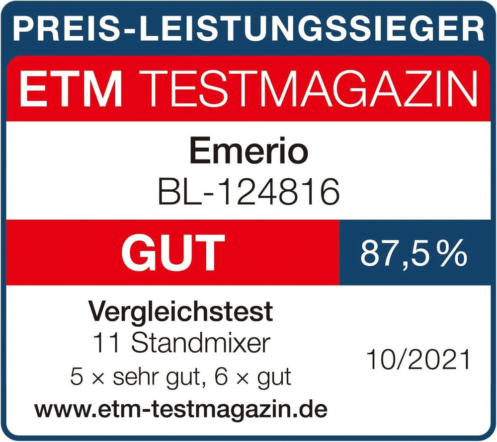 Emerio Standmixer BPA Frei Crush Ice Funktion 1,5 l Behälter 2 Geschwindigkeiten + Pulse Funktion Messereinheit Aus Edelstahl Sicherheitsschalter Geschirrspülgeeignet 500 Watt BL-12816.8 Schwarzp.