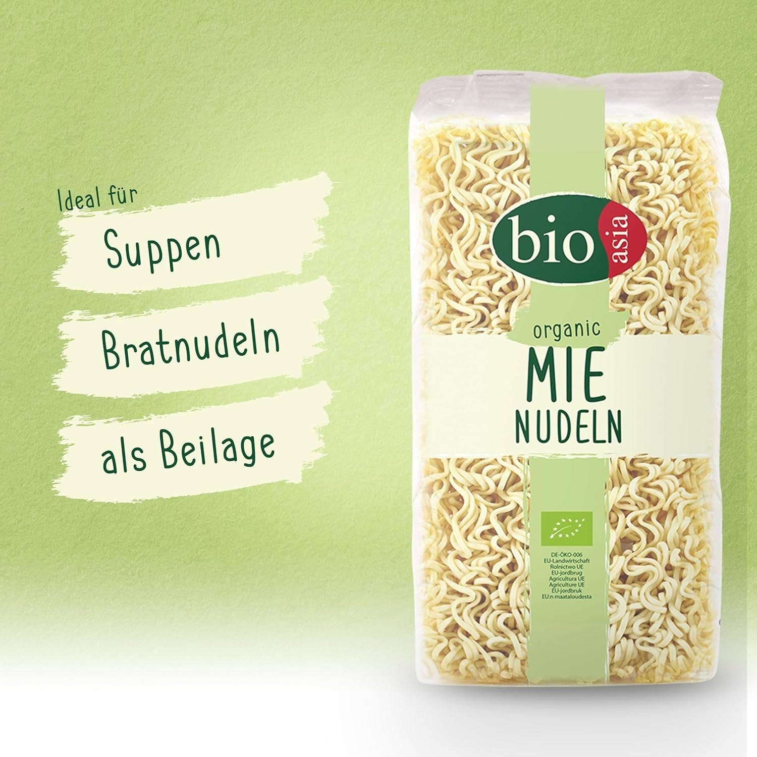 BIOASIA Bio Mie Noodles, pšeničné nudle bez vajec, připravené rychle a snadno, vegetariánské (8 x 250 g)