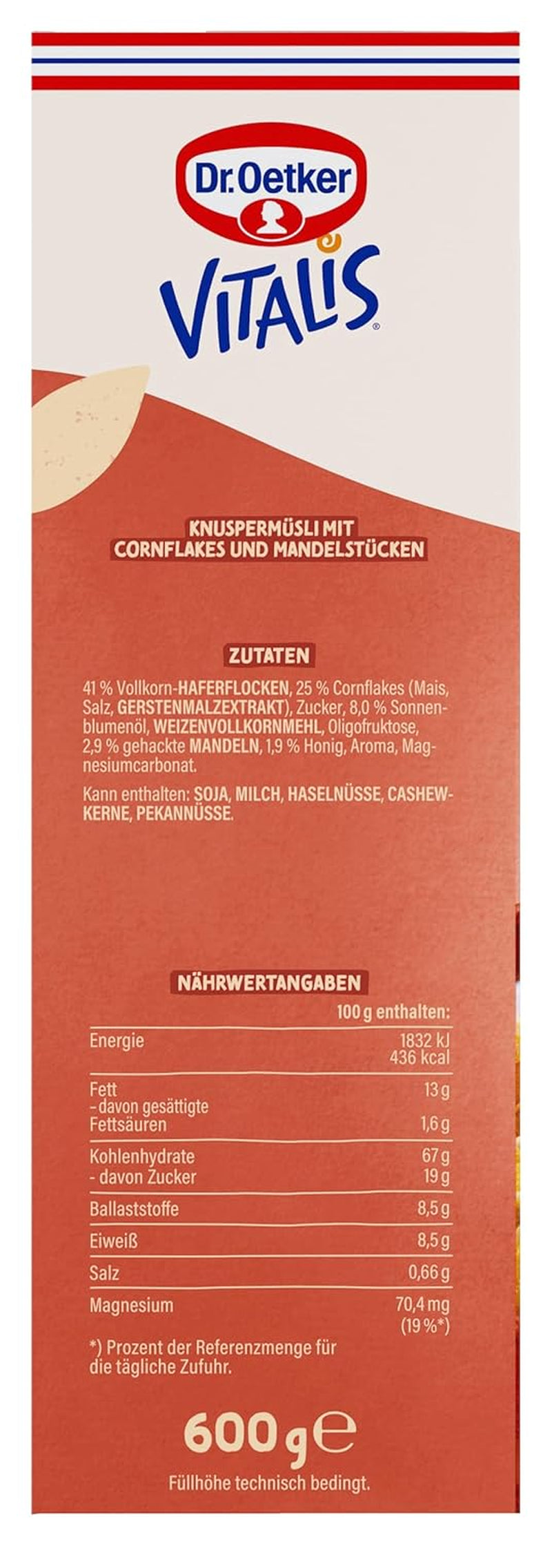 Dr. Oetker Vitalis Crunchy Flakes: Křupavé müsli s kukuřičnými lupínky a kousky mandlí, balení 5 ks (5 x 600 g)