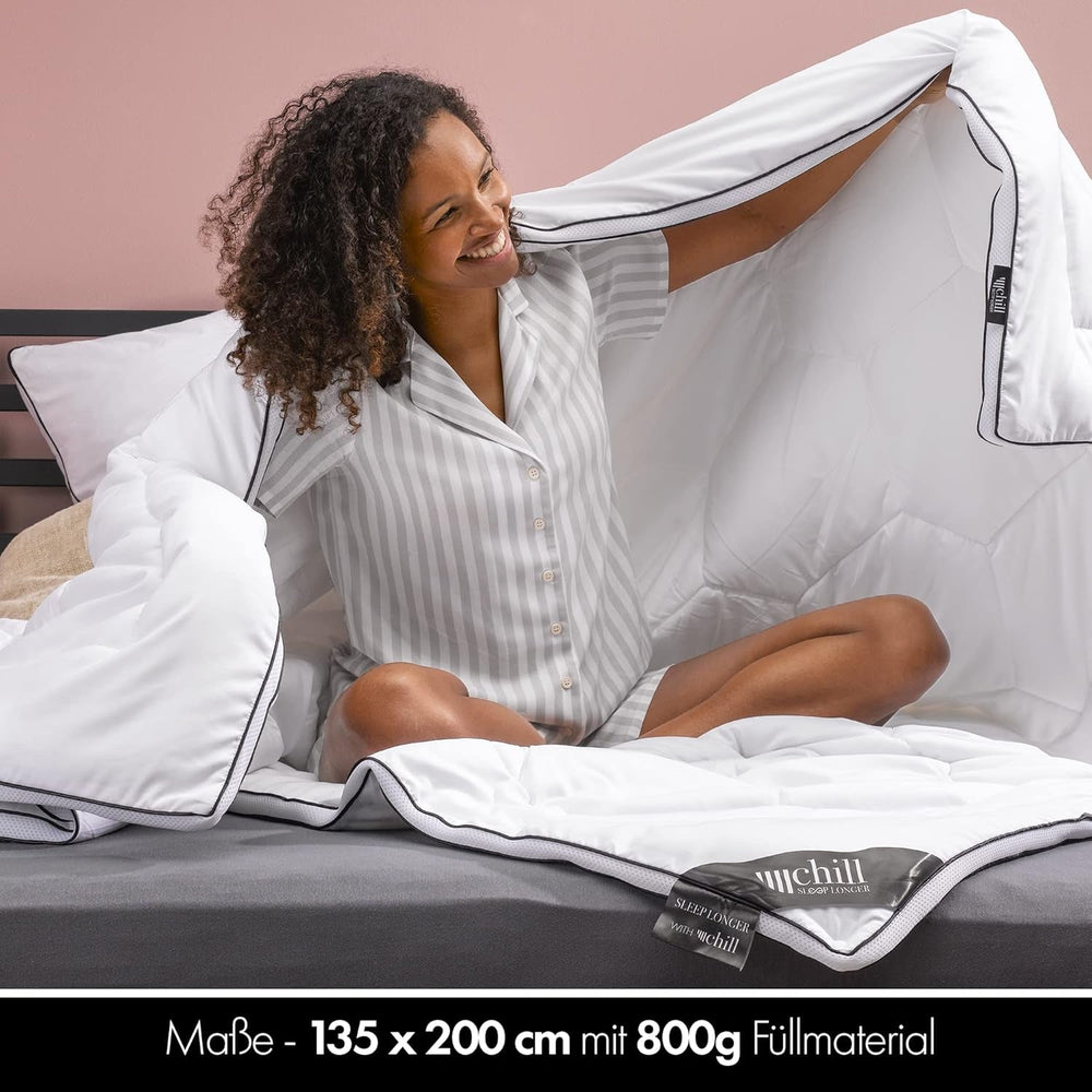 Celoroční přikrývka 135X200 - Lehká přikrývka 135X200 - Prodyšná a omyvatelná a 100% veganská - Přikrývka z klimatické síťoviny a pohodlný pás na spaní - Náplň přikrývek a přikrývek 800G Naty Shop